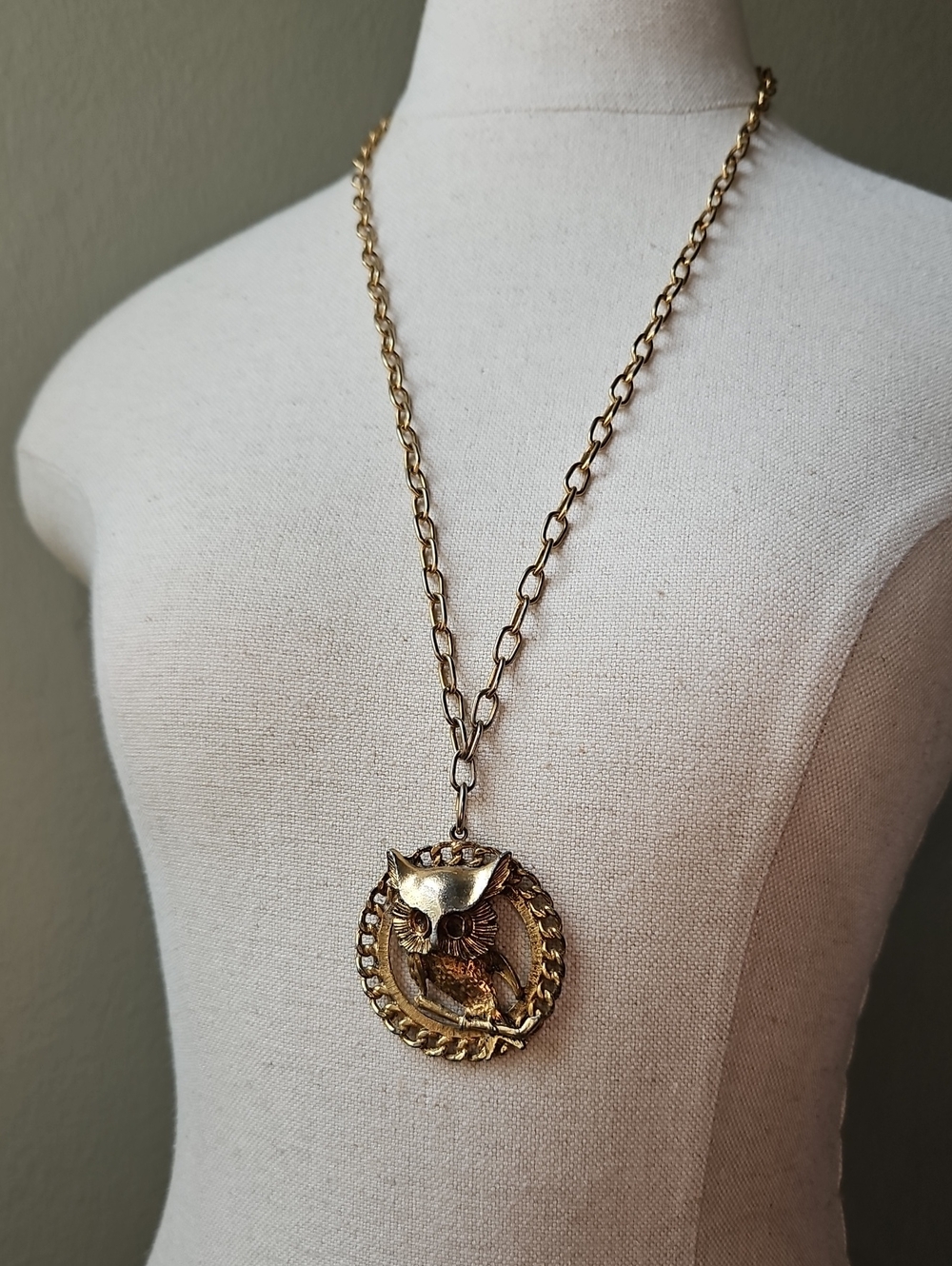 70s Vintage Gold Owl Pendant Necklace
